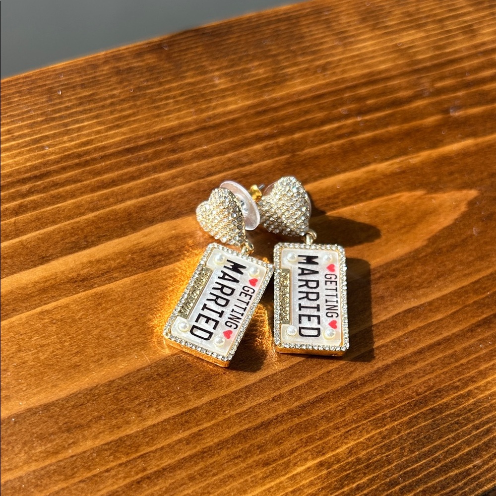 BaubleBar Gold 'Getting Married' License Plate Earrings